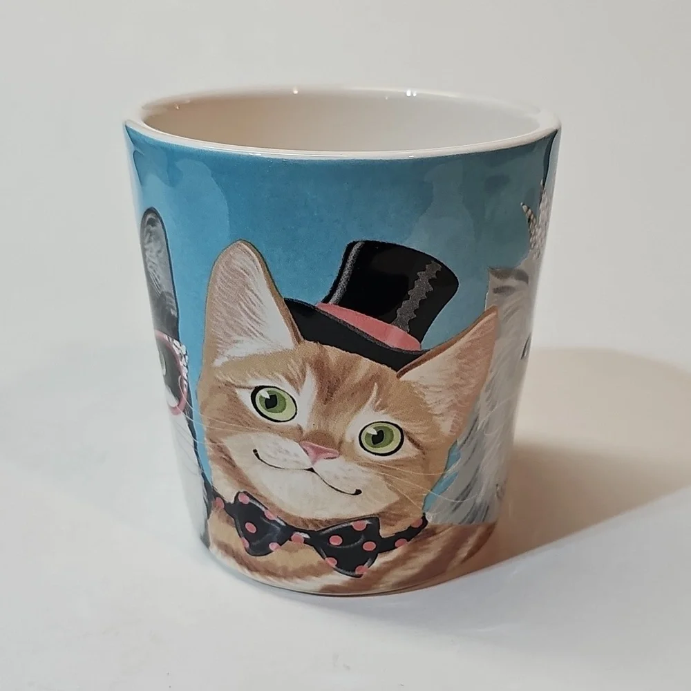 Vintage Pier 1 Imports Ironstone Ceramic Cat Party Coffee Tea Hot Chocolate Mug